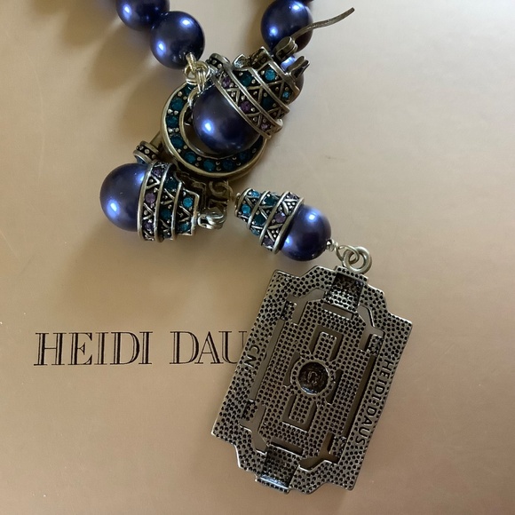Heidi Daus Beaded Crystal Toggle Necklace With Earrings and Ring Set Blue Multi - Picture 13 of 16